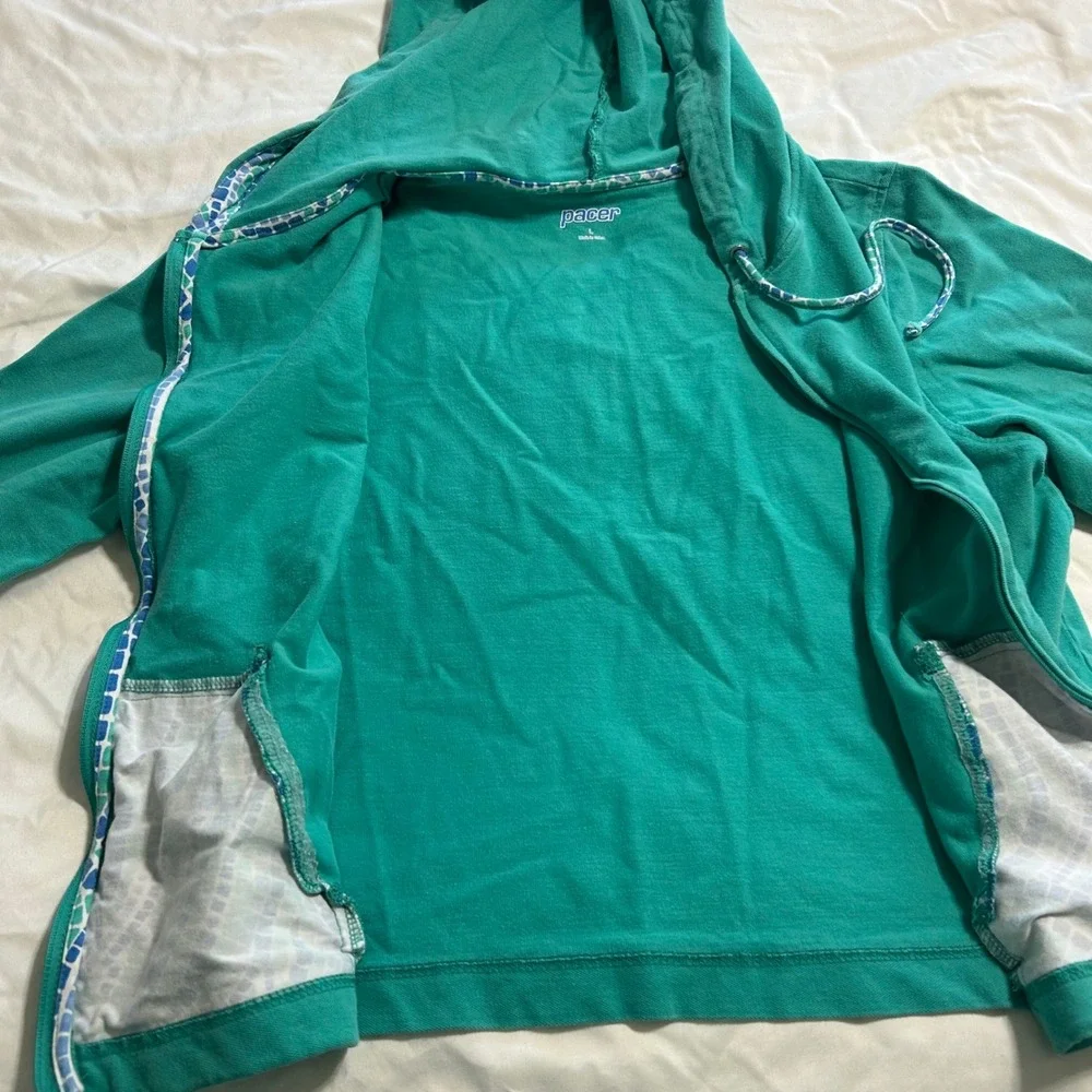 Pacer Womens Green 3/4 Sleeve Full Zip Hoodie Pique Knit Sweatshirt Large